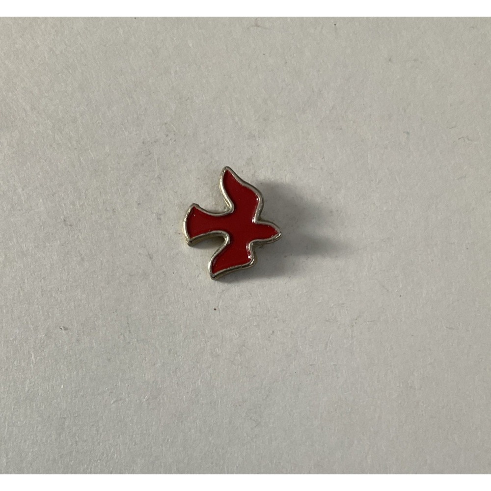 Religious Pin RED DOVE Silver Tone Outline Christian Lapel Brooch Vtg Pinback
